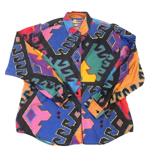 Vintage Cricket by the Creek Shirt Women’s L Guatemala Bright Aztec Tribal 1990s - Picture 1 of 13